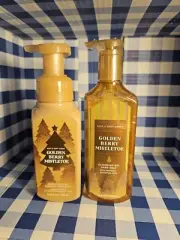 *NEW* BBW Dual "Golden Berry Mistletoe" 2-Pk Cleansing Foam & Gel Hand Soaps