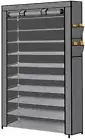 10 Tier Shoe Rack Portable Storage Cabinet Organiser Wardrobe Black Cover (Grey)