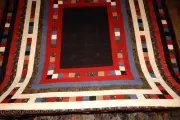 Kala Rakasha Sashiko Embroidery Stitch Quilt in Blues/Cranberry with Points