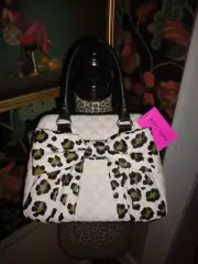 BETSEY JOHNSON CREAM QUILTED LEOPARD BIG BOW SATCHEL BAG CROSSBODY RARE! NWT