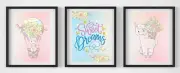 Wall Art A4 SET OF 3 Posters, SWEET DREAMS, Cute Llama, BABY GIRL, Handmade,