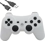 Eagolloar Wireless Controller for PS3, Dual Analog Bluetooth Rechargeable Game Controller for PS3 with Charging Cable,Dual Vibration - White