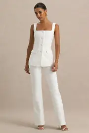 Aceline | White Square-Neck Tailored Jumpsuit