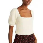 NEW Boden Fluffy Jumper Off White Square Neck Mohair & Wool Blend S