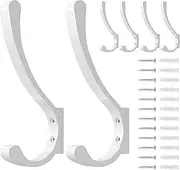 Large Wall Hooks For Hanging Heavy-Duty, White Coat Hooks For Wall, Coat Hanger Hooks Wall Mounted, Wall Mounted Bag Hooks, Screw In Hooks, Metal Wall Hooks For Hanging Coats, Backpack, Purse (6 Pack)