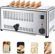 Toaster,Stainless Steel Toaster - 6-Slice Commercial Toaster with Wide Slots, Hand-Pop Up, Removable Crumb Tray - Adjustable 5 Speeds, Perfect for Hamburger Buns
