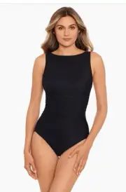 Miraclesuit Rock Solid Regatta Sz 10 High-Neck One Piece Swimsuit Black Classic