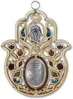 Hamsa Home Blessing Hand Of Fatima Wooden with Semi-precious Stones Plaque