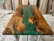 Green Resin Epoxy Dining Table Top Acacia Wood Counter Top Desk Home Furniture