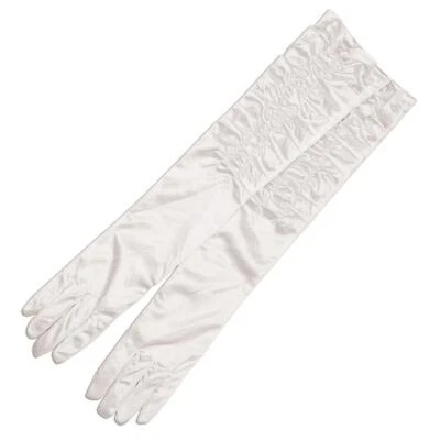 Adults Long White Satin Golves Burlesque Fancy Dress Costume Accessory