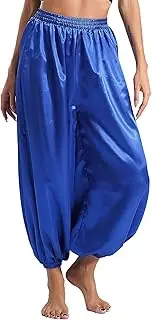 [Miaeowve] Women Satin Bloomers Belly Dance Pants Loose Solid Color Harem Pants Arabic Halloween Trousers