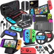 18 in 1 Nintendo Switch Accessory-Protective Case with Screen Protector, Game Stand, Switch Shell, Controller Cap, Handle and Steering Wheel,Protectiv