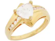10k or 14k Yellow Gold Trillion CZ Solitaire Ring Round Channel Set Accents