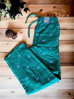 Mens Small St Johns Bay Green Cars & Canoes Cotton Flannel Sleep Pajama PJ Pants