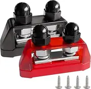 3/8" Heavy Duty Dual Studs Battery Junction Post Terminal Kit, Ampper 2 Studs M10 Bus Bar Power and Ground Junction Block Distribution (W/Cover, Red and Black)