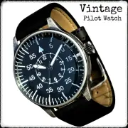 MILTEC AVIATOR Pilot Vintage Patina Flieger Men Watch Black Aviation Quartz 3ATM