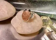 Genuine 925 Sterling Silver Large Sunstone Gemstone Adjustable Ring Size 9