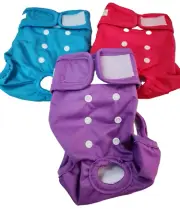 Wegreeco 3-Pack Female Dog Washable Reusable Diapers, Pink/Blue/Purple, M