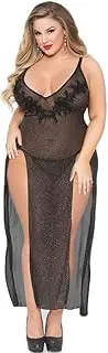 [UIVHLW] Lingerie Set Plus Size Long Skirt Pajama Dress Lace Thin Black