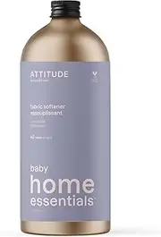 ATTITUDE Baby Fabric Softener, Plant and Mineral-Based Ingredients, High Efficiency (He), Vegan and Cruelty-free Laundry Products, Refillable Aluminum Bottle, 40 Loads, Unscented, 33.8 Fl Oz