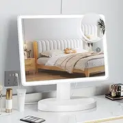 Large Lighted Vanity Makeup Mirror (X-Large Model), Funtouch Light Up Mirror with 44 LED Light strips, Touch Screen and 10X Magnification Mirror, 360° Rotation Tabletop Cosmetic Mirror (White)