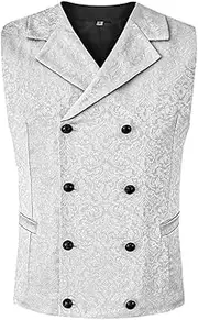 [HEYDHSDC] Men Spring Vintage Vests Double Breasted Sleeveless Suit Jacket Steampunk Slim Business Gothic Waistcoat White L