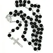 Beaded Rosary Cross Lady of Grace Mary Catholic Silver plated Crucifix Pendant