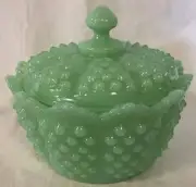 Tub Butter Dish - Hobnail Gigi Pattern - Jade Jadeite Green Glass - Mosser USA