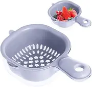 Mini Colander, Double-Layer Vegetable Washing Basket with Handle, Detachable Plastic Fruit Cleaning Bowl with Strainer, Hanging Fruit Strainer for Pasta Salad Berry, Purple Mini Colander
