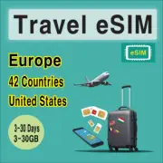 [eSIM] Europe Travel eSIM SIM Card + UK, USA , 3-30 Days, 3-30GB, QR Code