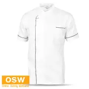 Unisex White/Black Piping Cool Breeze Vented Short Sleeve Work Chef Jacket