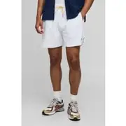 Mens White Boxy Fit Man Embroidered Towelling Shorts
