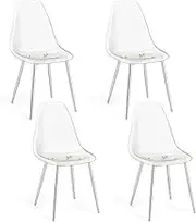 Giantex Dining Chair Set of 4, Modern Kitchen Chairs, Transparent Seat, Heavy-Duty Electroplated Metal Legs, Curved Back, Clear Dining Chairs, Accent Side Armless Chairs for Dining Room Home Office