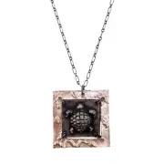 Anju Antiqued Pewter Turtle Decorative Shiny Pewter Border Pendant Necklace NEW