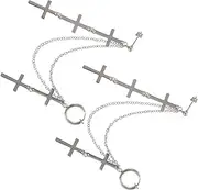[VALICLUD] 1pair Chain Cross Dangle Earrings for Women Punk Style Clip Jewelry for Wear for Parties and Everyday Use Eye-catching Design