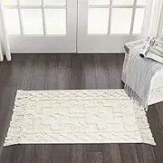 Uphome Boho Bathroom Rug 2' x 3', Washable Small Farmhouse Bedroom Rugs with Tassels, Beige Geometric Bath Mats for Home Decor, Cotton Woven Moroccan Tufted Throw Rug for Entryway Front Door Kitchen