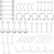 [WFPPSK] 50 Pcs Clear Nose Studs, 10 Styles of Clear Piercing Retainer Acrylic Invisible Piercing Jewelry Flexible Lip Nipple Tongue Nose Septum Eyebrow Belly Tragus Stud Rings for Daily Work School,