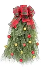TENOL Christmas Swag Garlands for Front Door Home Decor Indoor Outdoor Teardrop Swag Wreath Door Stair Swag for Wedding Festival