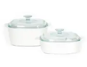 CORNINGWARE Stovetop 6-pc PYROCERAM Winter Frost WHITE Casserole Set 2 & 3-Qt NW