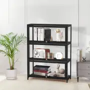 ZUNI 3-Tier Display Cabinet Storage Flip-Top Shelves Bookcase Stand Rack Black
