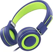lighteight Kids Headphones Children Girls Boys Teens Foldable Adjustable On Ear Headphones 3.5mm Jack Compatible Cellphones Computer MP3/4 Kindle School Tablet Blue/Green