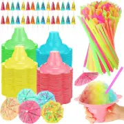 Eaasty 50 Sets Summer Snow Cone Cups and Spoon Straws with Paper Umbrellas Kit,
