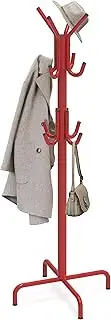 SimpleHouseware Coat Rack Stand, 12 Hooks Metal Coat Stand, Red