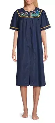 NWT Go Softly XL Kaftan Denim Peacock Zip Embroidered Patio Dress 124609