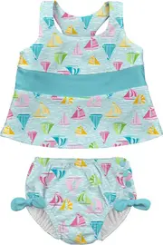 Green Sprouts - Swimsuit Set with Snap Reusable Absorbent Swim Diaper - Light Aqua Sailboat Sea
