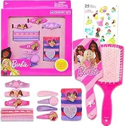 Barbie Hair Accessories Set for Girls - Bundle with Brush, 4 Snap Clips, 3 Barrettes, 8 Terries, 5 Elastics, Plus Stickers | Barbie Hair Accessories for Girls, Kids