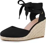 [Perphy] Espadrille Platform Wedge Heel Lace Up Sandals for Women