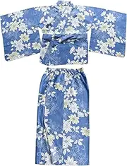 Seiei 72037 Easy Yukata Yukata Set, Size M - Large Size, Yukata Easy to Put On and Take Off, Blue