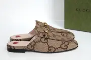 New sz 4.5 / 34.5 Gucci Princetown Horsebit GG Logo Brown Canvas Mule Flat Shoes