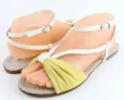 $129 New MISS SIXTY ASTRID Yellow White Leather Designer Flat Sandals 9 EUR 40